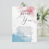 Roze blauwe Waterverf Uitslag Geslacht Bedankkaart (Staand voorkant)