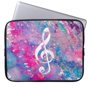 Roze blauwe Waterverf Verf Muziek Opmerking Treble Laptop Sleeve