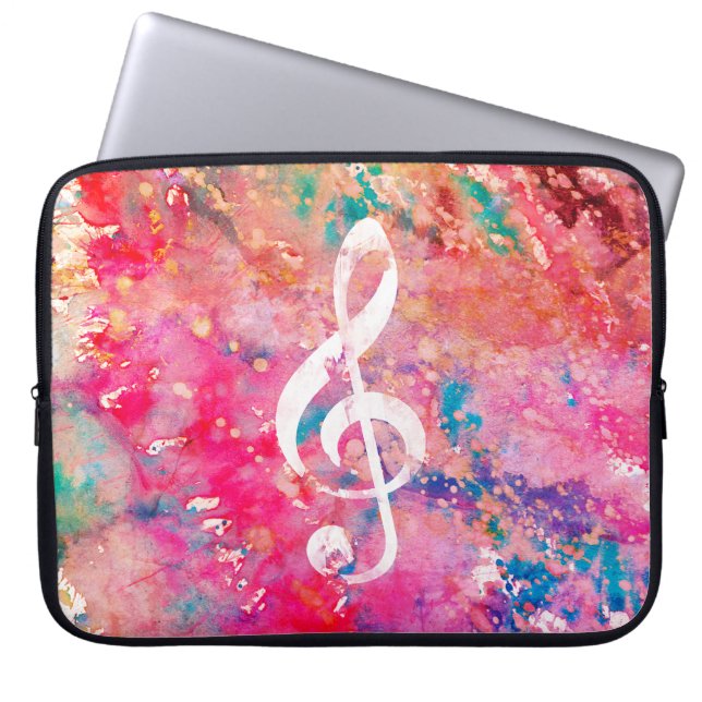 Roze blauwe Waterverf Verf Muziek Opmerking Treble Laptop Sleeve (Voorkant)