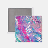 Roze blauwe Waterverf Verf Muziek Opmerking Treble Magneet (Voorkant / Achterkant)