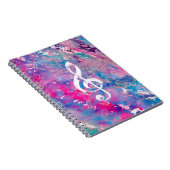 Roze blauwe Waterverf Verf Muziek Opmerking Treble Notitieboek (Rechterzijde)