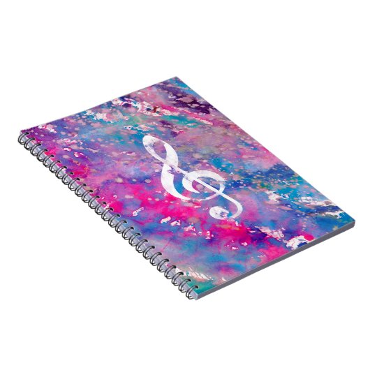 Roze blauwe Waterverf Verf Muziek Opmerking Treble Notitieboek (Rechterzijde)