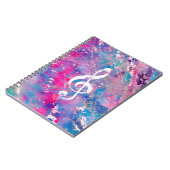 Roze blauwe Waterverf Verf Muziek Opmerking Treble Notitieboek (Linkerzijde)