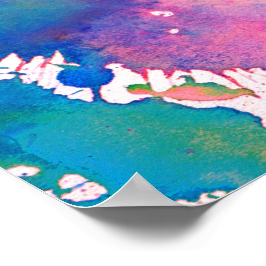 Roze blauwe Waterverf Verf Muziek Opmerking Treble Poster (Hoek)