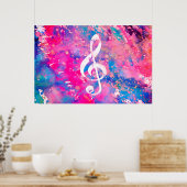 Roze blauwe Waterverf Verf Muziek Opmerking Treble Poster (Keuken)