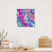 Roze blauwe Waterverf Verf Muziek Opmerking Treble Poster (Keuken)