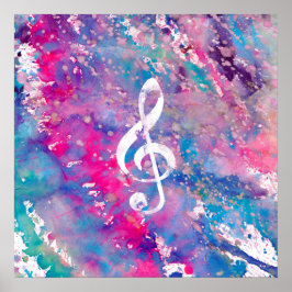 Roze blauwe Waterverf Verf Muziek Opmerking Treble Poster
