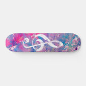 Roze blauwe Waterverf Verf Muziek Opmerking Treble Skateboard (Horizontaal)