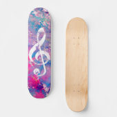 Roze blauwe Waterverf Verf Muziek Opmerking Treble Skateboard (Voorkant)