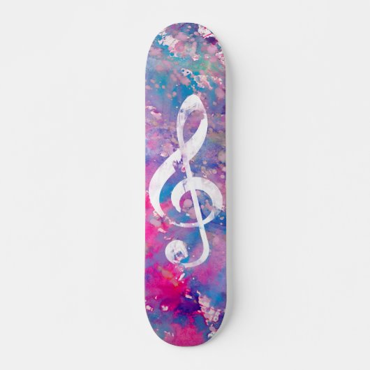 Roze blauwe Waterverf Verf Muziek Opmerking Treble Skateboard (Voorkant)