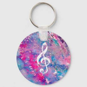 Roze blauwe Waterverf Verf Muziek Opmerking Treble Sleutelhanger