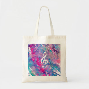 Roze blauwe Waterverf Verf Muziek Opmerking Treble Tote Bag