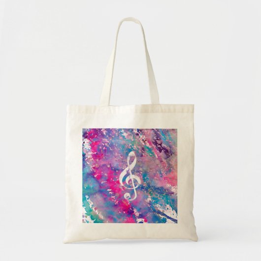 Roze blauwe Waterverf Verf Muziek Opmerking Treble Tote Bag (Voorkant)