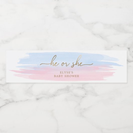 Roze blauwe Waterverf Waterfles Etiket (Enkel label)