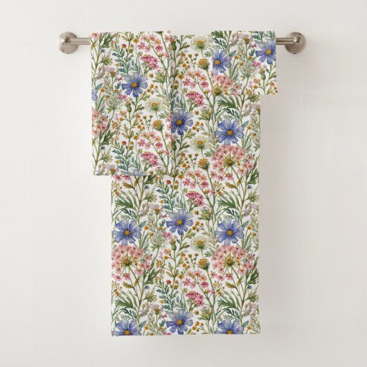 Roze Blauwe Waterverf Wildflowers Bad Handdoek (Insitu)
