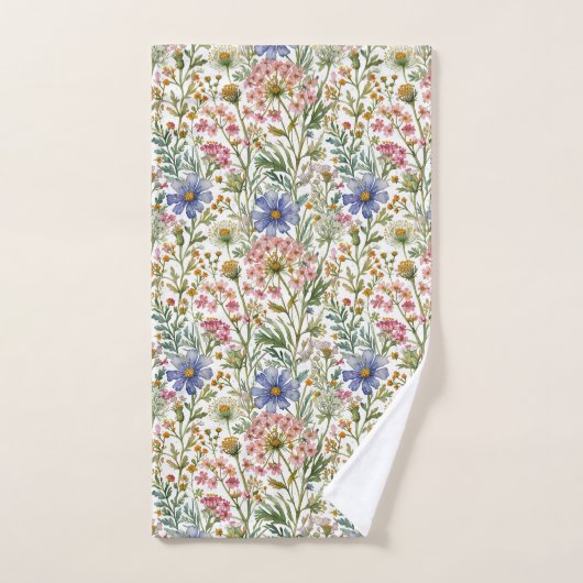 Roze Blauwe Waterverf Wildflowers Bad Handdoek (Handdoek)