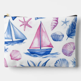 ROZE & BLAUWE WATERVERF Zeilboten & schelpen Etui