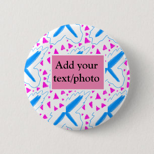Roze blauwe waterverfpatroon voeg naam tekst aan o ronde button 5,7 cm