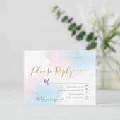 Roze & Blauwe Waterverven bruiloft RSVP Briefkaart (Staand voorkant)