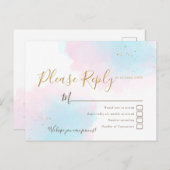 Roze & Blauwe Waterverven bruiloft RSVP Briefkaart (Voorkant / Achterkant)