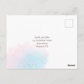 Roze & Blauwe Waterverven bruiloft RSVP Briefkaart (Achterkant)