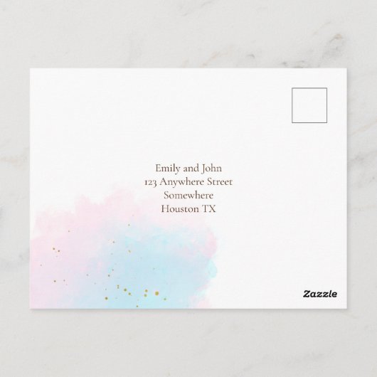 Roze & Blauwe Waterverven bruiloft RSVP Briefkaart (Achterkant)