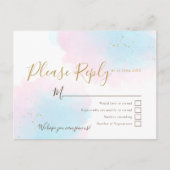 Roze & Blauwe Waterverven bruiloft RSVP Briefkaart (Voorkant)