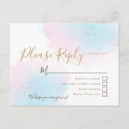 Roze & Blauwe Waterverven bruiloft RSVP Briefkaart