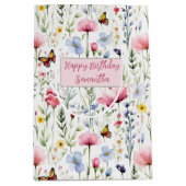 Roze Blauwe Wildbloemen Vlinders Verjaardag voor h Medium Cadeauzakje (Voorkant)