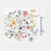 Roze Blauwe Wilde Bloem Waterverf Naam  Fleece Deken (Voorkant (Horizontaal))