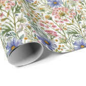 Roze Blauwe Wilde Bloemen Bruidsfeest Baby Shower Cadeaupapier (Rol Hoek)