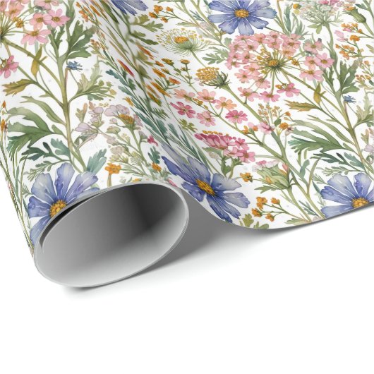 Roze Blauwe Wilde Bloemen Bruidsfeest Babyfeest Cadeaupapier (Rol Hoek)