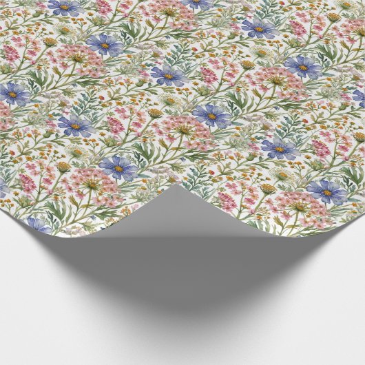 Roze Blauwe Wilde Bloemen Bruidsmeisjespicknick Ba Cadeaupapier (Hoek)