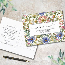 Roze Blauwe Wilde Bloemen Cottagecore Verhuisberic Aankondigingskaart