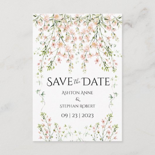 Roze blauwe wilde bloemen Elegant Floral Wedding Save The Date (Voorkant)