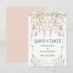 Roze blauwe wilde bloemen Elegant Floral Wedding Save The Date