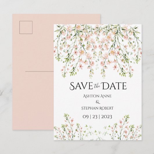 Roze blauwe wilde bloemen Elegant Floral Weduwen s Aankondigingskaart (Voorkant / Achterkant)