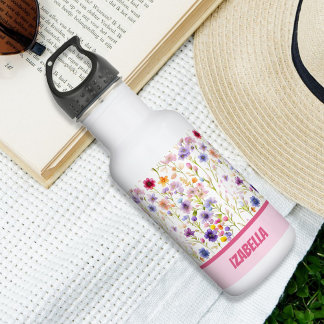 Roze Blauwe Wilde Bloemen Ontwerp Voor Vrouwen en Waterfles