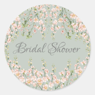 Roze blauwe wilde bloemen Sage Green Elegant Flora Ronde Sticker