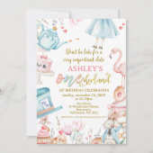 Roze Blauwe Wildflower Alice Onederland 1e verjaar Kaart (Voorkant)