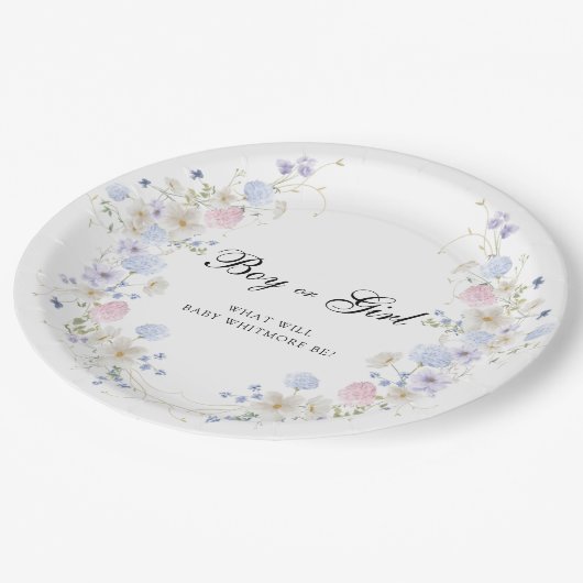 Roze & Blauwe Wildflower Jongen of Meisje Geslacht Papieren Bordje (Gekanteld)