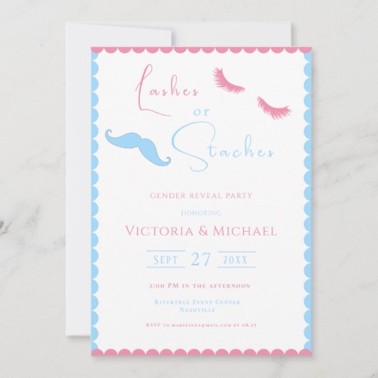 Roze & Blauwe Wimpers Of Staches Geslachtsonthulli Kaart (Voorkant)