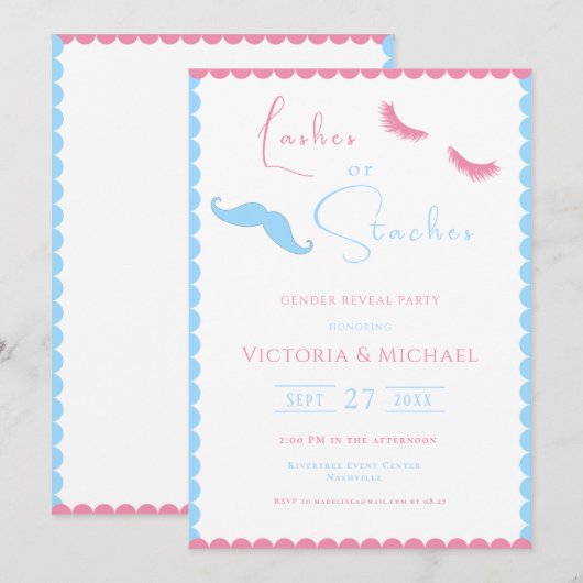 Roze & Blauwe Wimpers Of Staches Geslachtsonthulli Kaart (Voorkant / Achterkant)