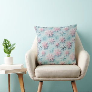 ROZE & BLAUWE WINTER GEBORDUURDE LOOK SNEEUWVLOKKE KUSSEN