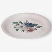 roze blauwe witte florale bruine bruiloft papieren bordje (Gekanteld)