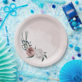 roze blauwe witte florale bruine bruiloft papieren bordje (Feest)