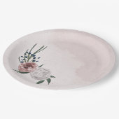 roze blauwe witte florale bruine bruiloft papieren bordje (Gekanteld)