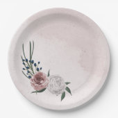 roze blauwe witte florale bruine bruiloft papieren bordje (Voorkant)