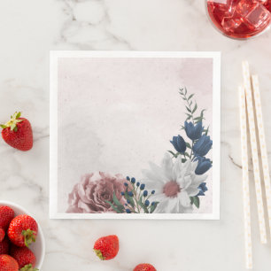 roze blauwe witte florale bruine bruiloft servet