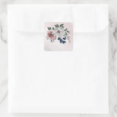 roze blauwe witte florale bruine bruiloft vierkante sticker (Tas)
